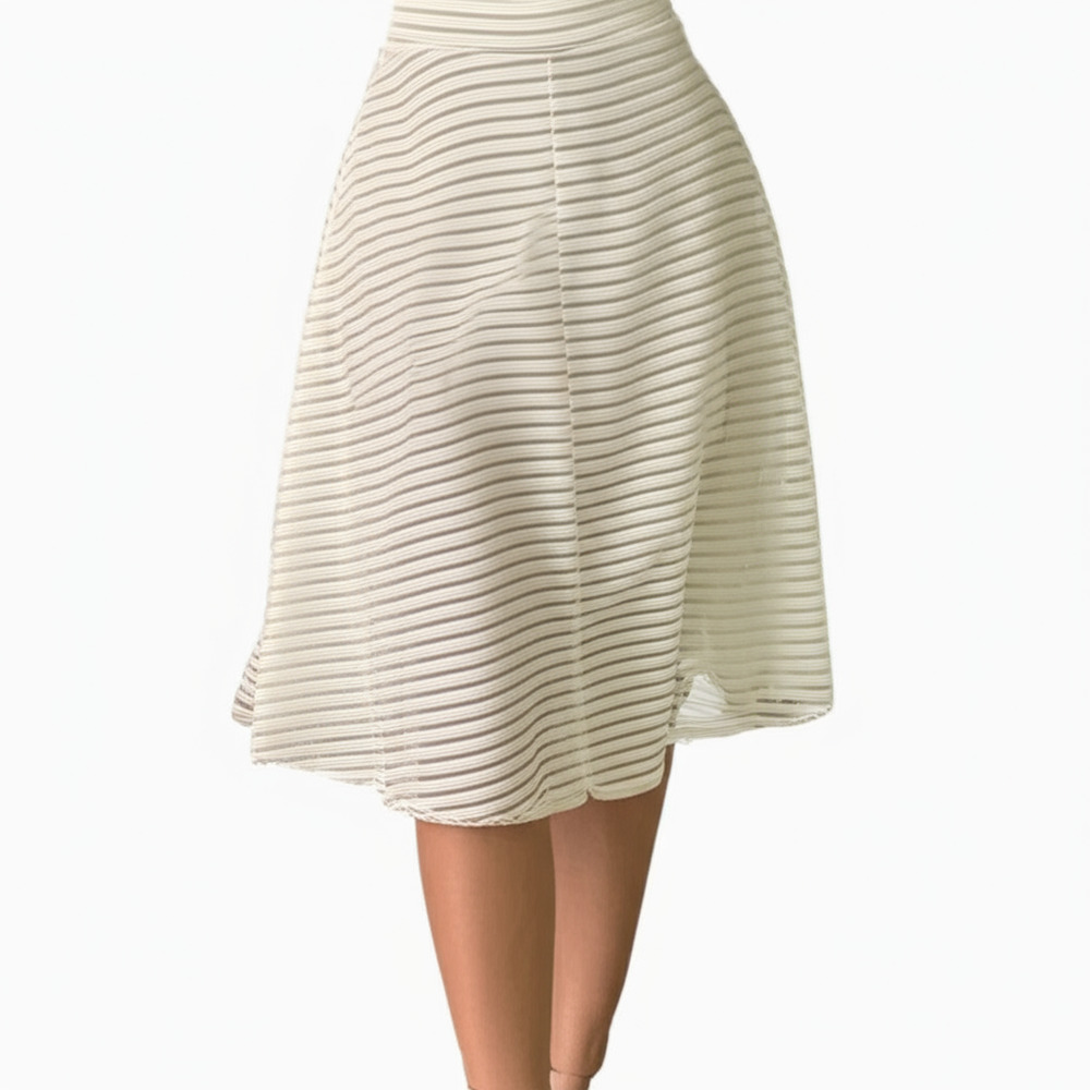 Silhouette NYC Skirt Size Large A-Line Midi Wavy Sheer Striped Stretch New